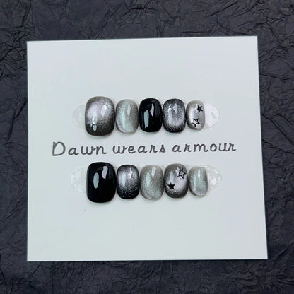 10Pcs Short Handmade Press On Nails Full Cover Cute Cat Cat Eye