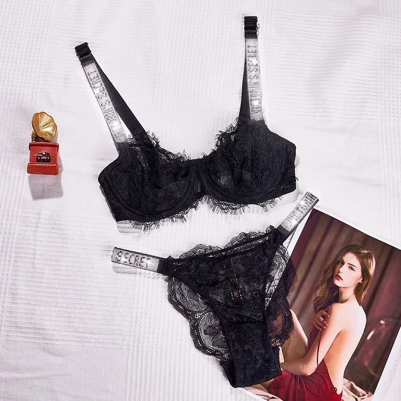 Classic Women's Sexy Lingerie Set Sheer Lace Trim Supportive Adjustable Victoria's Secret Bra and Panty Set Lace Lingerie