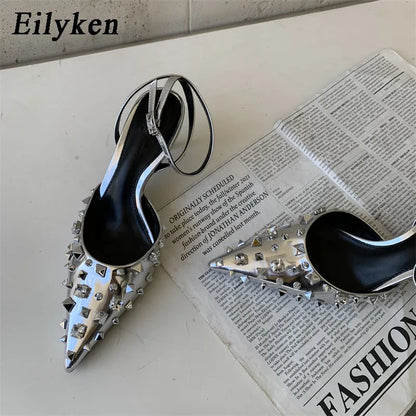 Newly Design Rivet Pointed Toe Women Pumps Sandals Sexy Buckle Strap Strippers Party High Heels