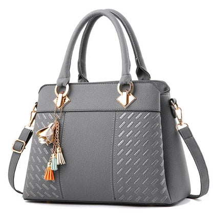 Women Handbags Tassel PU Leather Totes Bag Top-Handle Embroidery Crossbody Bag