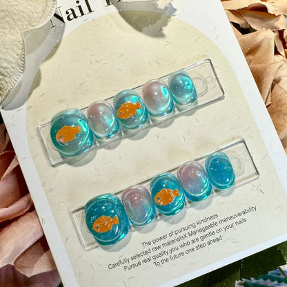 10Pcs Short Handmade Cute Press on Nails Sweet French Rhinestone