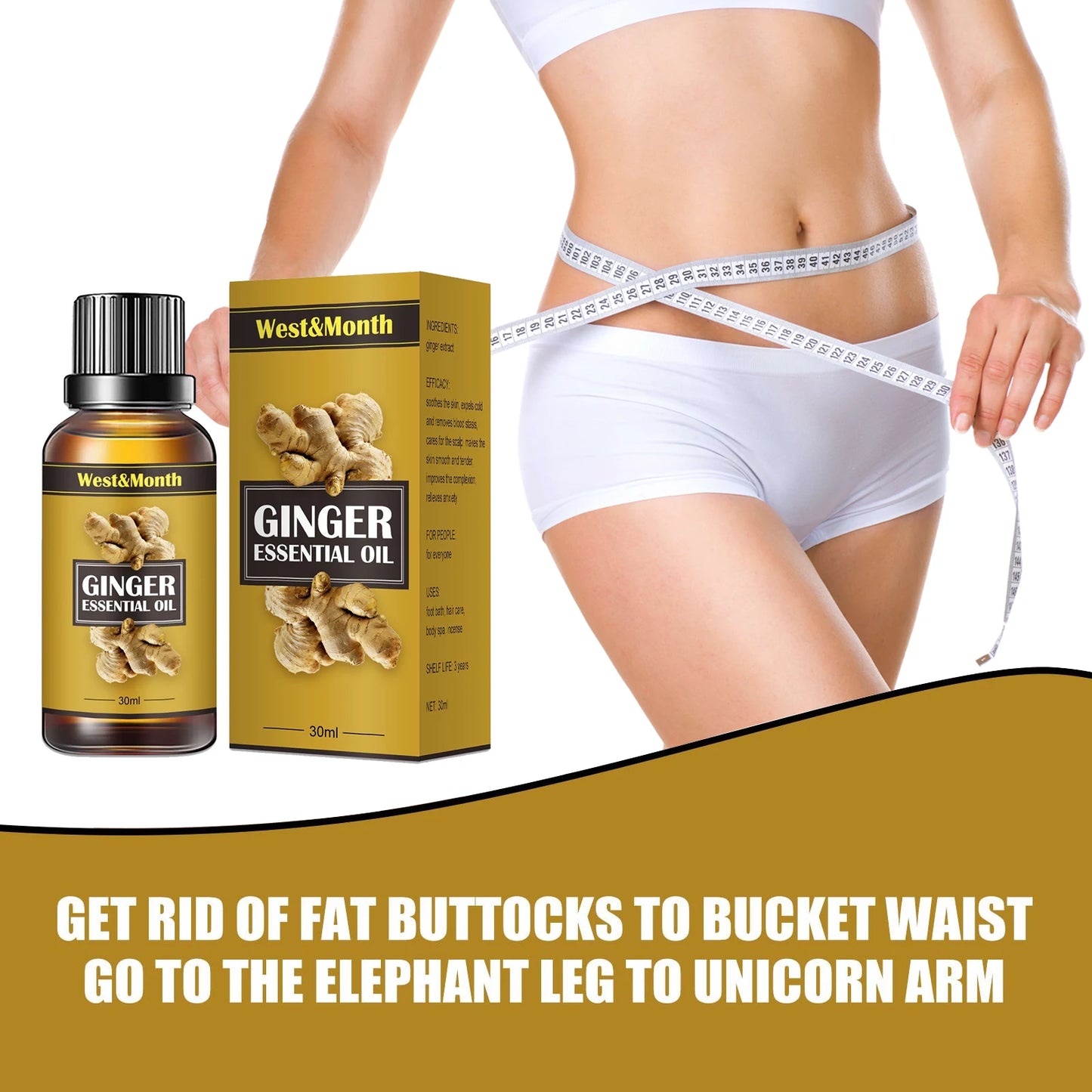 Natural Ginger Oil Lymphatic Drainage Therapy Full Body S-limming Thin Leg Remove Cellulite Sculpting Weight Loss Massage Oil