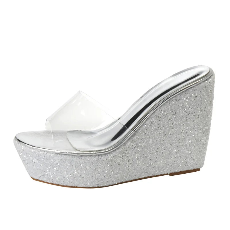2025 PVC Transparent Platform Wedges Slippers Women Street Style High Heels Shoes