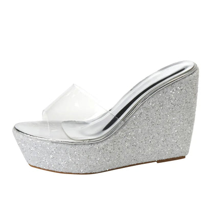 2025 PVC Transparent Platform Wedges Slippers Women Street Style High Heels Shoes
