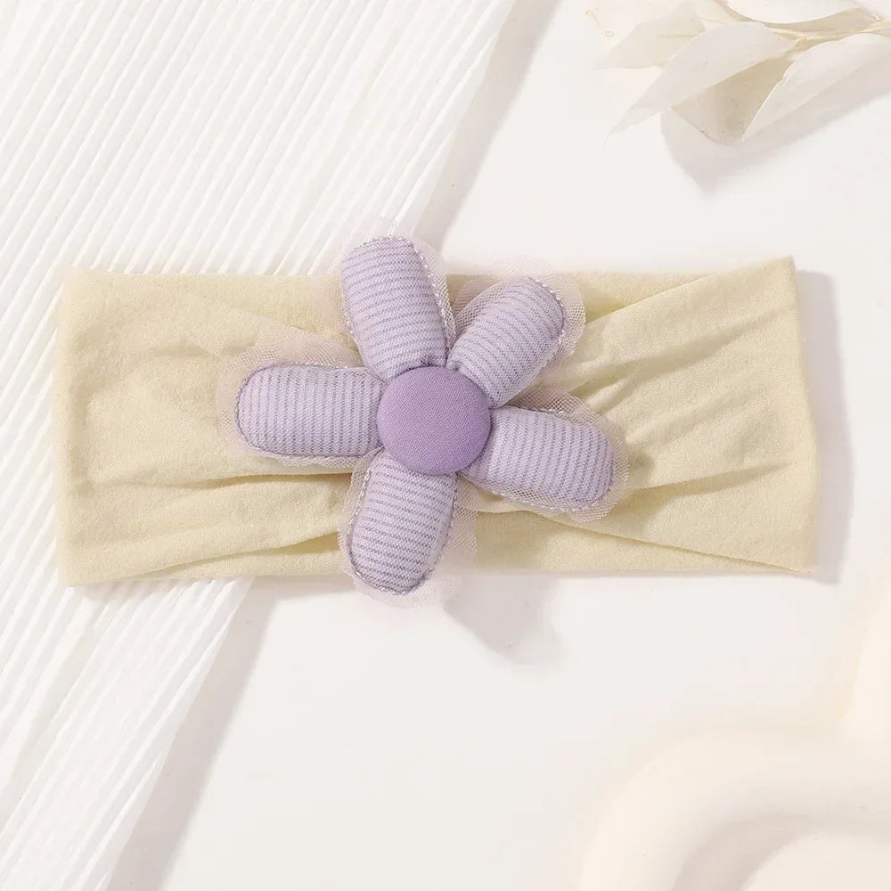 1Pc Baby Nylon Headscarf Astique Suitable Newborn Girl Flower Handmade Headband Elastic Hairband Turban Toddler Hair Accessories