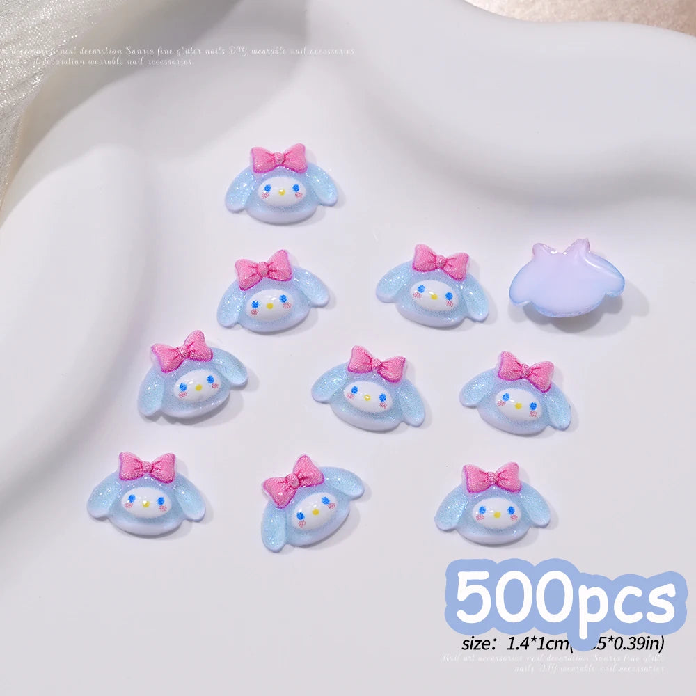 500pcs Cute Sanrio Nail Art Charms 3D Pink Bow Hello Kitty Cinnamoroll Nail Decoration