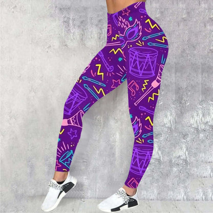 Mardi Party Women Casual Sports Yoga Pants Colorful Printed Fashion Leggings Carnival Festival  Celebration
