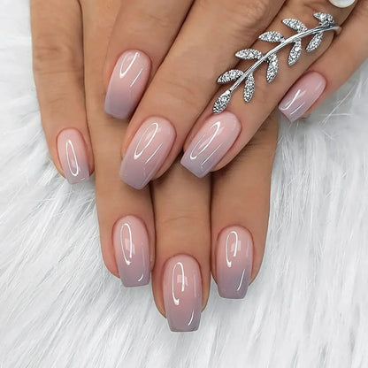 24Pcs Short Square False Nails Simple French Fake Nails Press on Nails Full Cover Nail Tips Detachable DIY Manicure