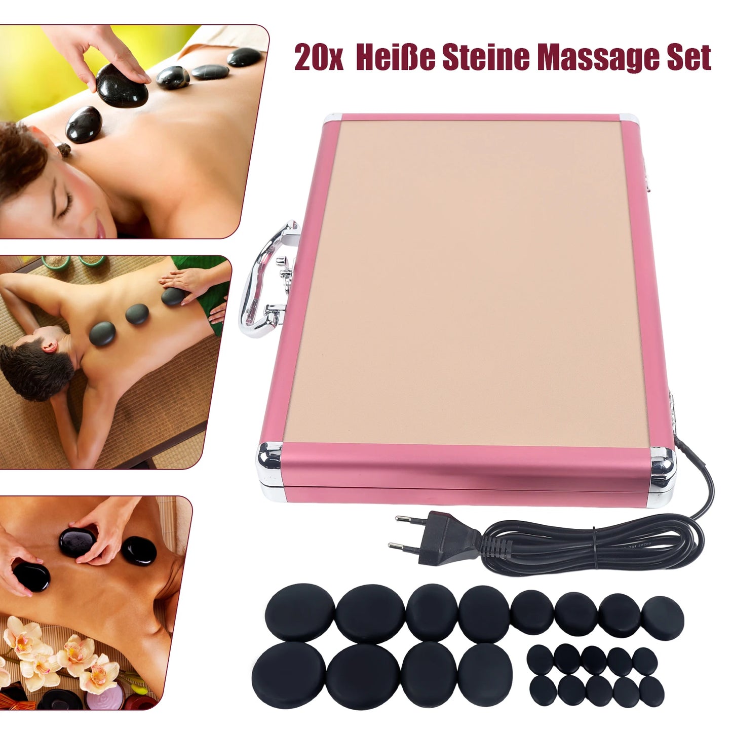 20 Piece Hot Stone Massage Set Massage Set with Heating Box Basalt