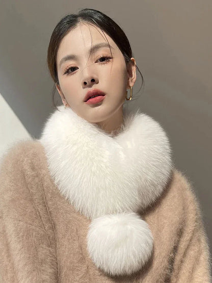 Winter New Imitating Fox Fur Scarf with Pom Pom Fashion Warm Genuine Fur Scarves Thick Warm