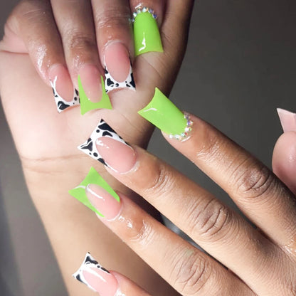 24pcs Duckbill Shaped Fake Nails Gold Butterfly Rhinestone Design False Nail Tips Wearable Full Cover French Press on Nails