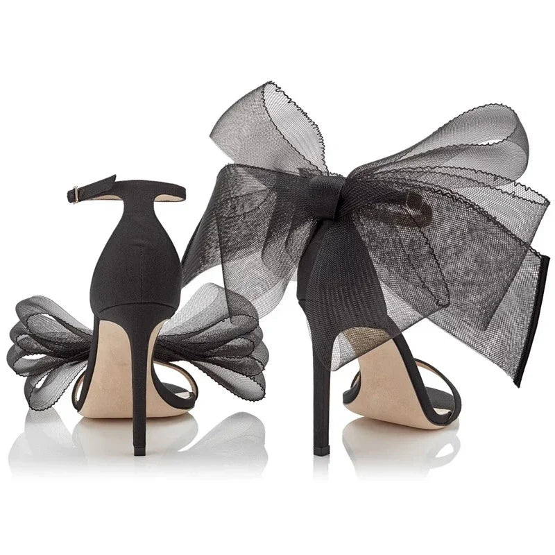 2025 new wedding high heels lace bow asymmetrical design big brand women's shoes comfortable sexy black high heels