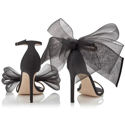 2025 new wedding high heels lace bow asymmetrical design big brand women's shoes comfortable sexy black high heels