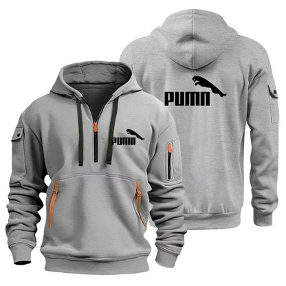 Men's European Size Hoodie, Multi-Pocket Zipper Sweatshirt, Loose Casual Pullover