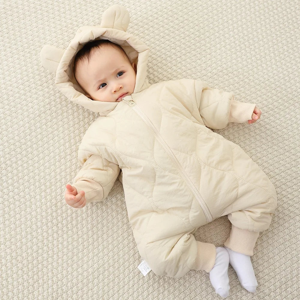 Newborn winter plush and thick cotton jacket Korean cartoon baby clothing baby jumpsuit 0-3 year old baby outdoor clothing