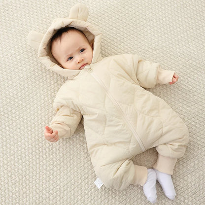 Newborn winter plush and thick cotton jacket Korean cartoon baby clothing baby jumpsuit 0-3 year old baby outdoor clothing