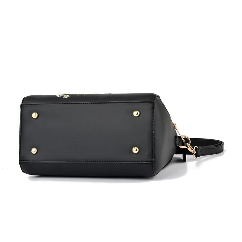 Floral Detail Shoulder Bag, Trendy Zipper Handbag Casual Crossbody Bag