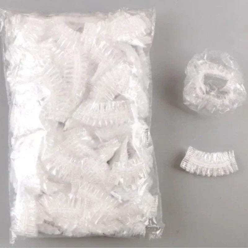 100PCS Disposable Hair Earmuff Dye Transparent Elastic Shower Hair Dye Protection Tool Shield Waterproof Earpack Plastic Wrap