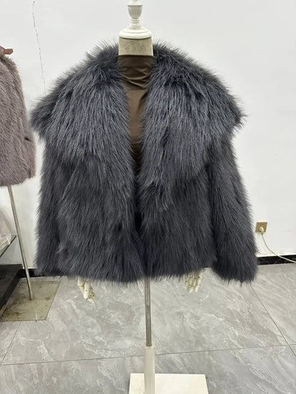 New Autumn And Winter Fashion Women Clothes Turn-down Collar Fur Full Sleeves Cardigan Female Coat Tide 19D242