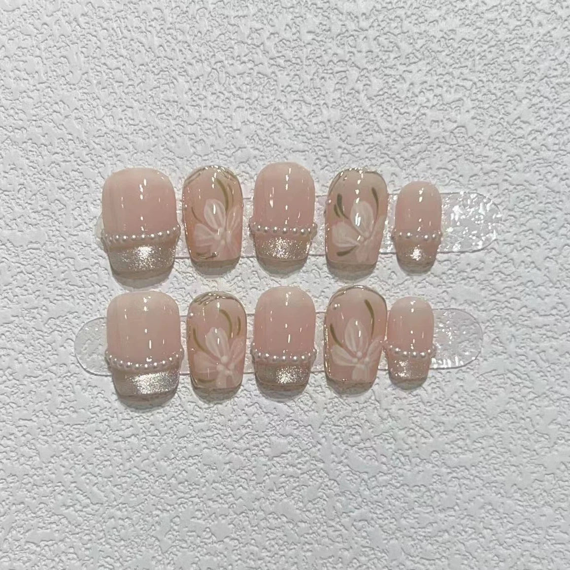 10Pcs Short Round Handmade Press On Nails Full Cover Peach Pink