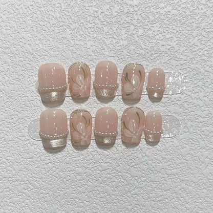 10Pcs Short Round Handmade Press On Nails Full Cover Peach Pink