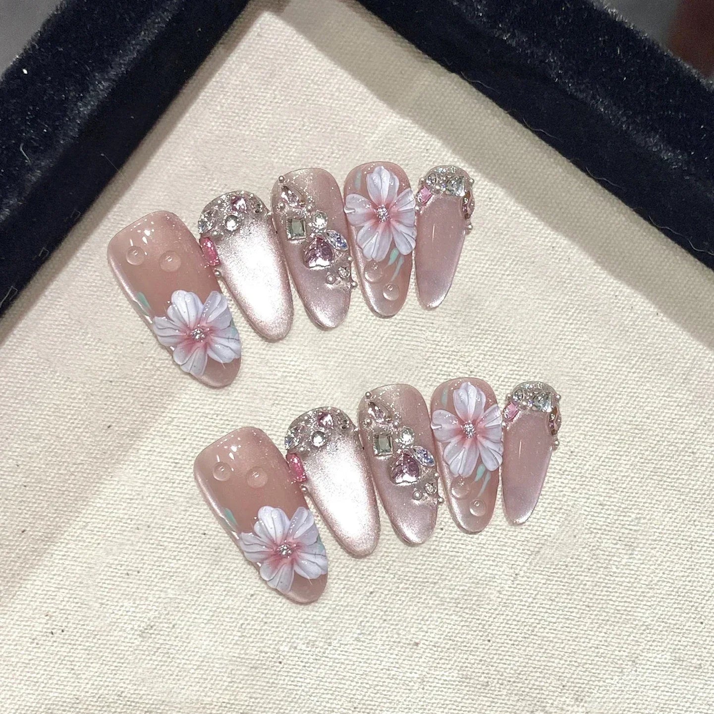 10Pcs Flower Butterfly Handmade Press on Nails Acrylic Nail Tips