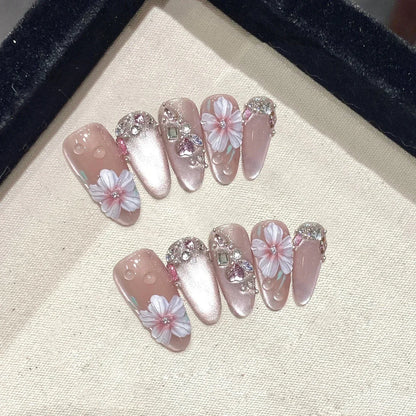 10Pcs Flower Butterfly Handmade Press on Nails Acrylic Nail Tips
