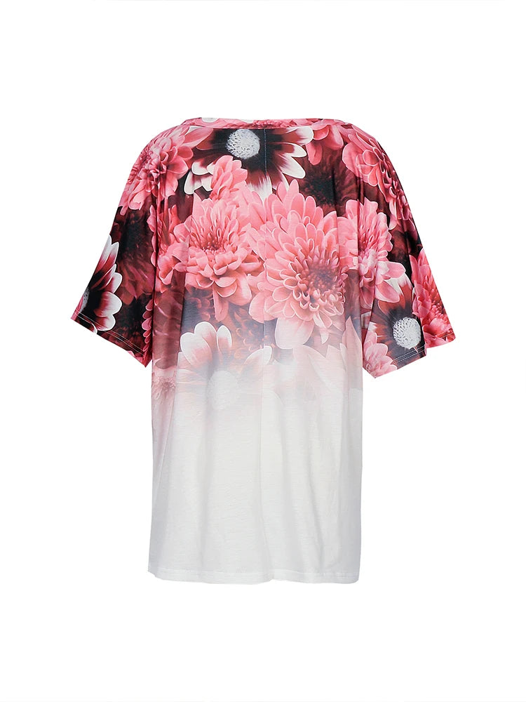 Women's V Neck Short Sleeve T Shirt Round Neck Pullover Casual Printed Pattern