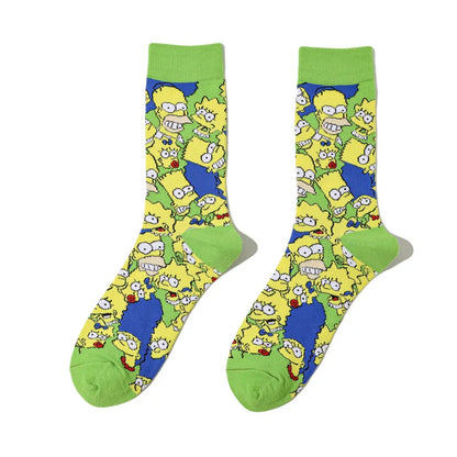 Simpsons Cartoon Anime Funny Socks Men Hip Hop Print Novelty Crazy Sokken Hip Hop Unisex Comfortable Skateboard Happy Meias