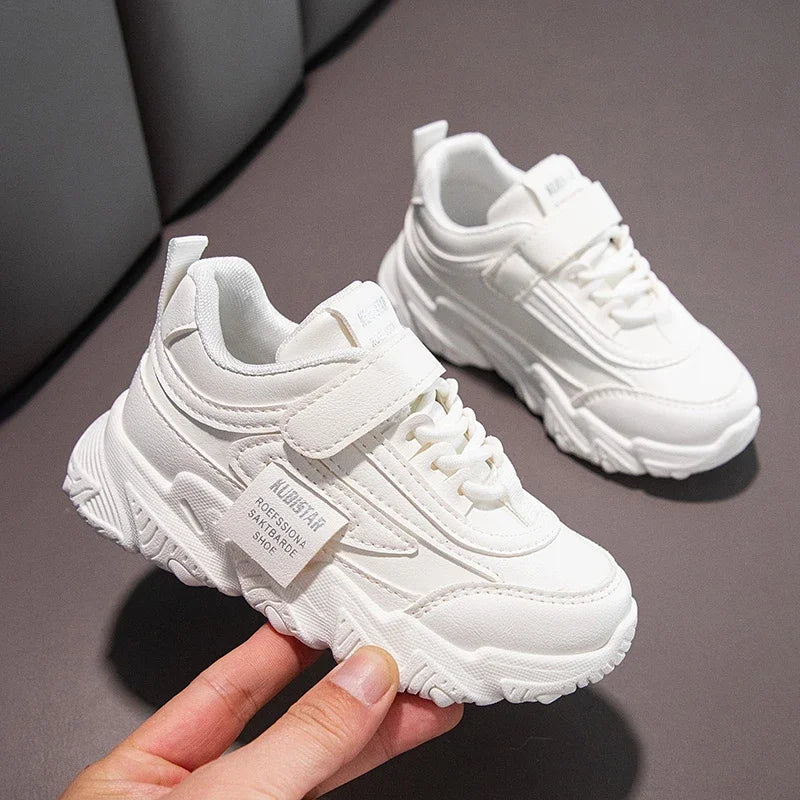 New Versatile Soft Breatheable Hook & Loop White Boys and Girls Children Sneakers