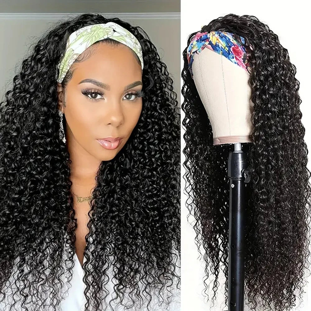 Headband Wig Human Hair Kinky Curly Full Machine Made Brazilian Remy Bob Glueless Human Hair Wigs For Women Natural Color