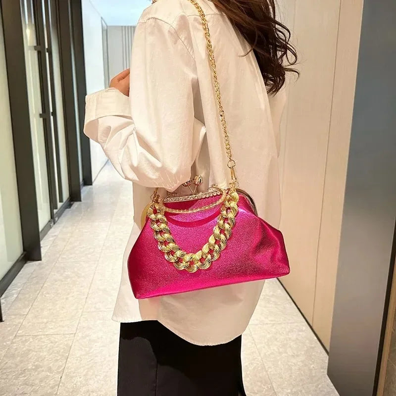 2025 Luxury Women Gold Green Chain Messenger Bags PU Leather