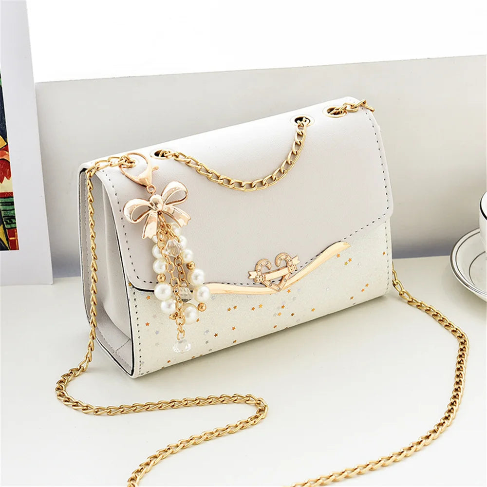 Trendy Sequin Single Shoulder Bags PU Leather Handbag with Tassel Pendant