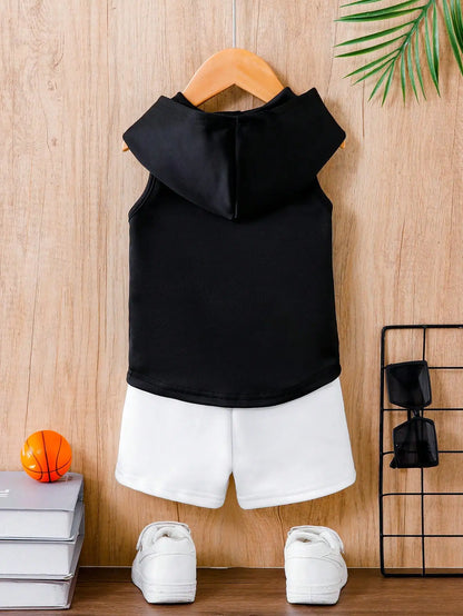 Two piece summer baby boy sleeveless vest top, sporty style for going out shopping, comfortable shorts, handsome boy outfit
