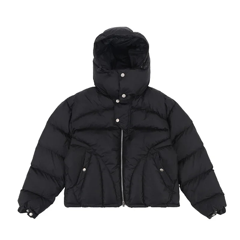 Men's Parka Jackets Hooded Male Padded Coats High Street Solid Color Niche Design Winter Zipper Windproof Warm High-quality Coat