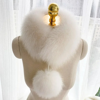 Winter New Imitating Fox Fur Scarf with Pom Pom Fashion Warm Genuine Fur Scarves Thick Warm