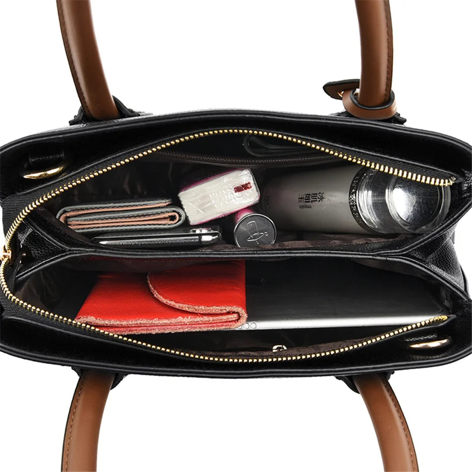 2 Layers Quality Leather Luxury Handbags Women Bags