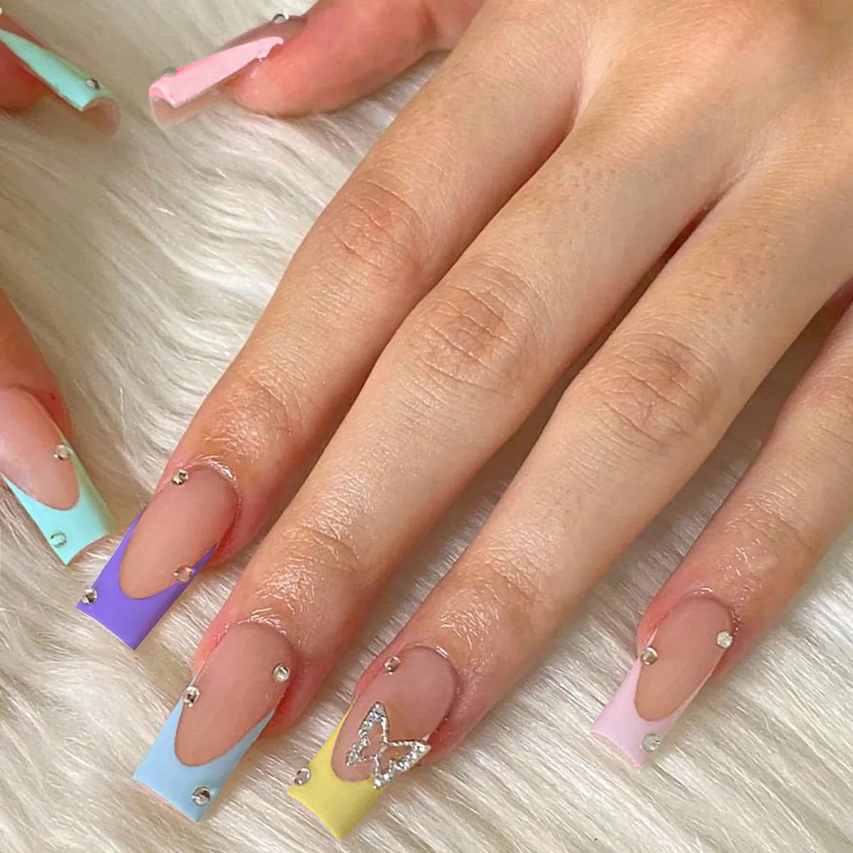 24pcs Artifical Bails With Glue Fake Nail Tips With Design Detachable Press On Nails Long Fake Nail Finished Nail Piece Sticker