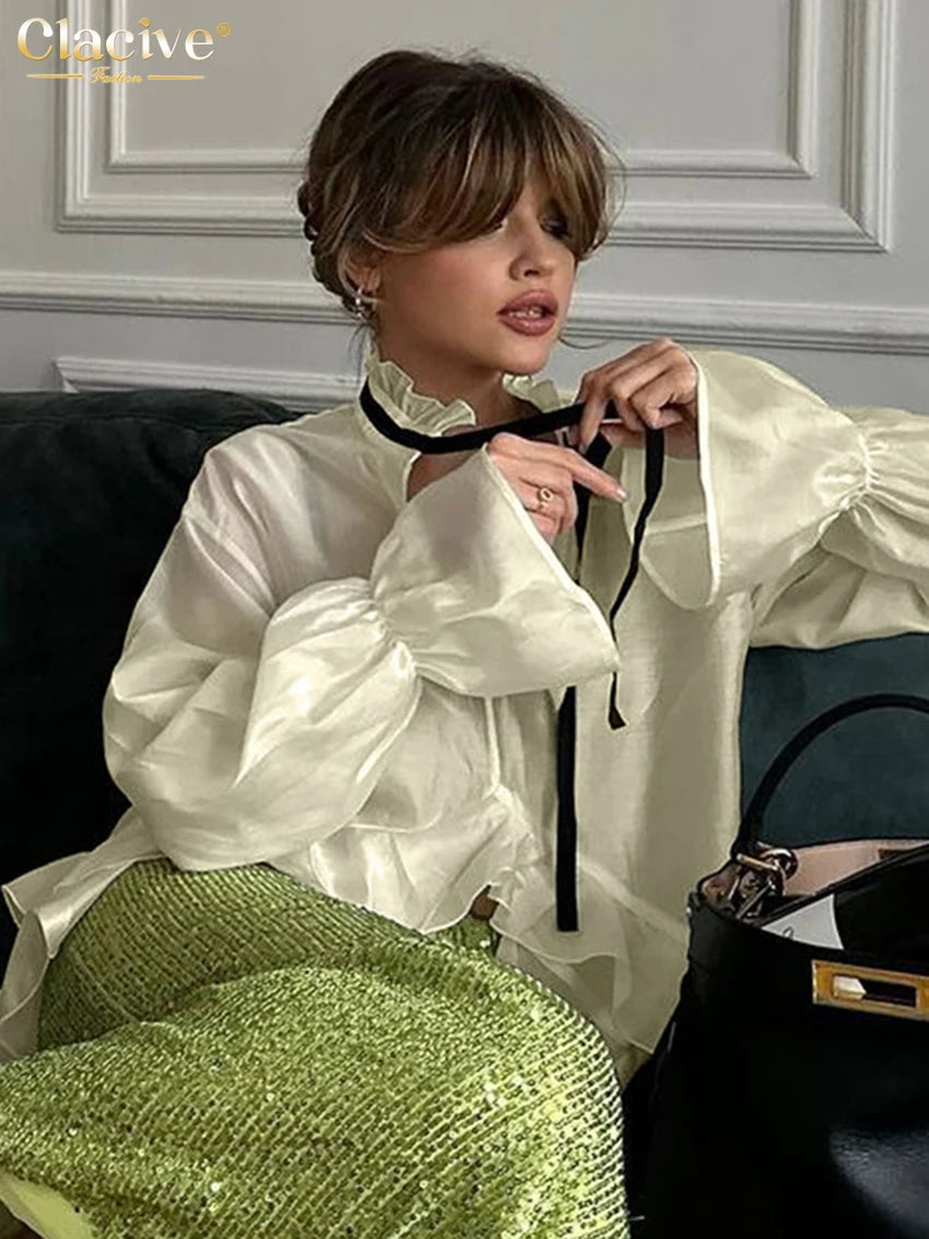 2025 Fashion Ruffle Collar Long Sleeve Blouses