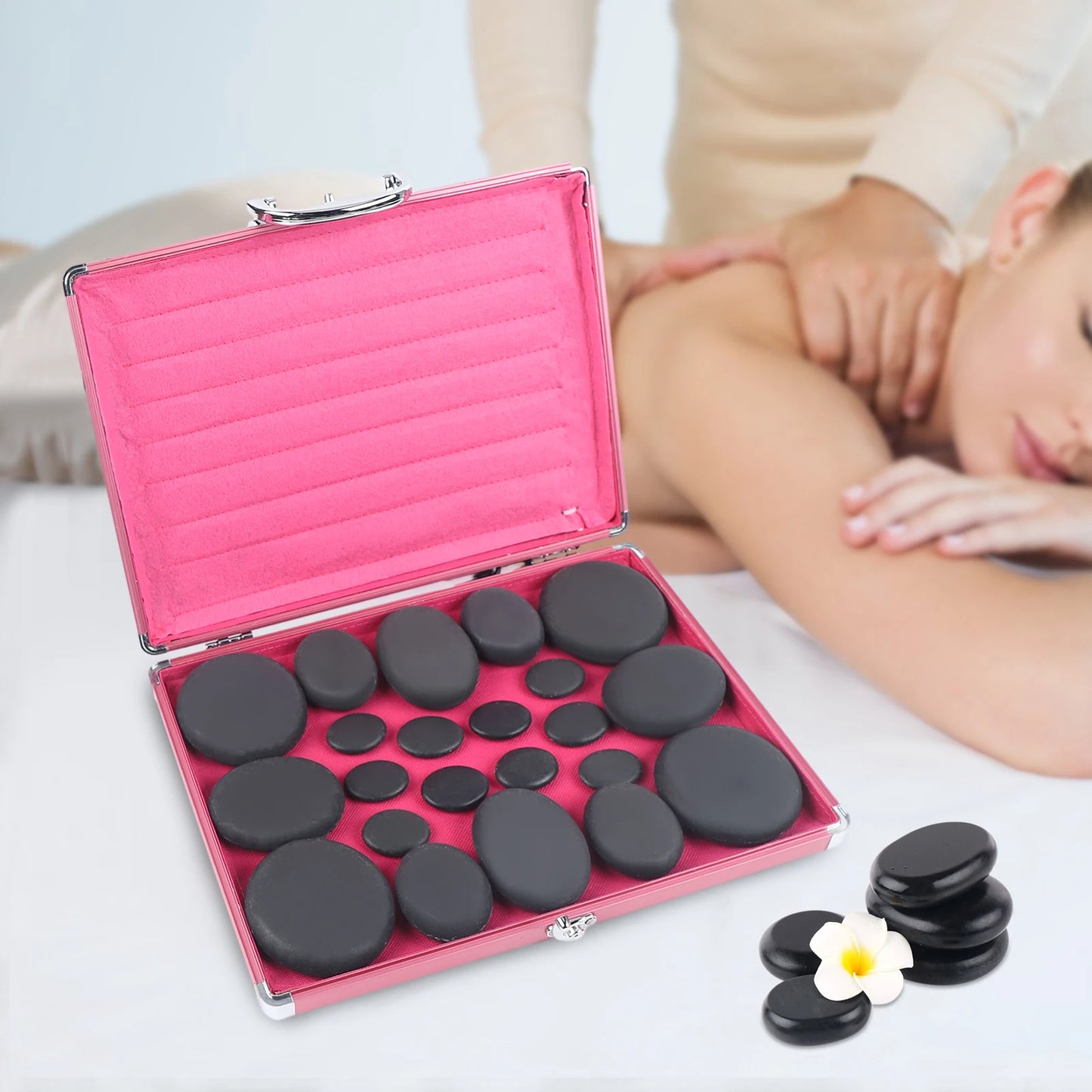 20 Piece Hot Stone Massage Set Massage Set with Heating Box Basalt