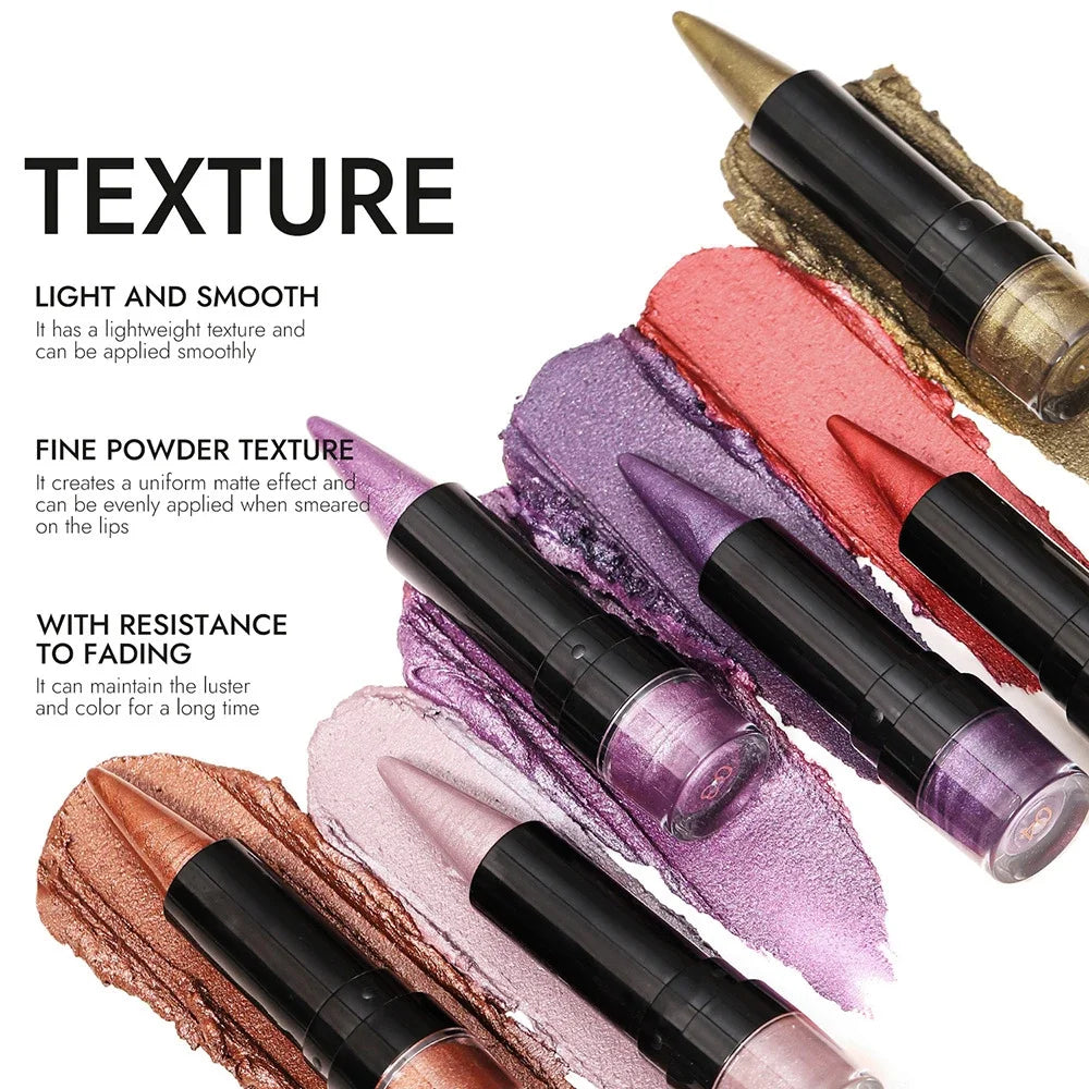 Metallic Purple Lipstick Tapered Lip Liner Waterproof Easy To Apply Non-stick Nude Red Glitter Lipstick Crayon Eyeshadow Pencil