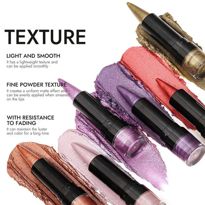 Metallic Purple Lipstick Tapered Lip Liner Waterproof Easy To Apply Non-stick Nude Red Glitter Lipstick Crayon Eyeshadow Pencil