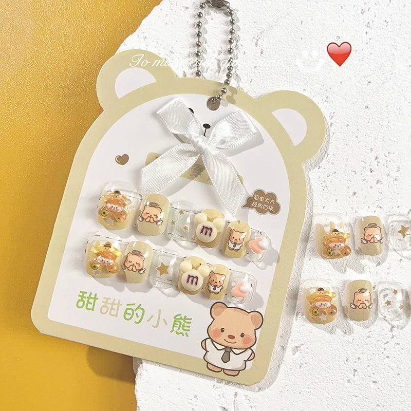 Kids Press On  Purple Square Short Children Cartoon Acrylic Nail  12pcs