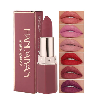 HANDAIYAN 6 Colours Matte Lipstick Velvet Easy Tinting Long-lasting LippenstiftTinted Balm 24 Hours WaterproofMakeup Lip Makeup