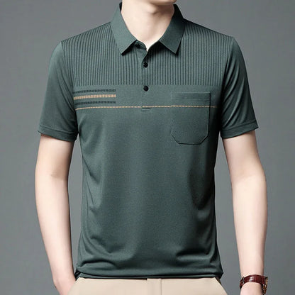 Casual Solid Color Polo T-shirt Pockets Short Sleeve Tops
