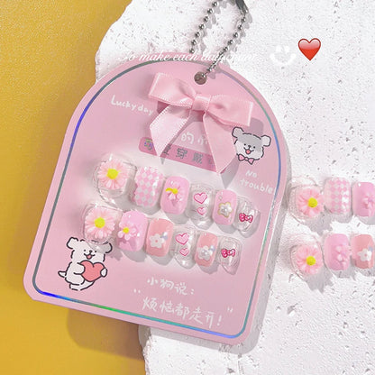 Kids Press On  Purple Square Short Children Cartoon Acrylic Nail  12pcs