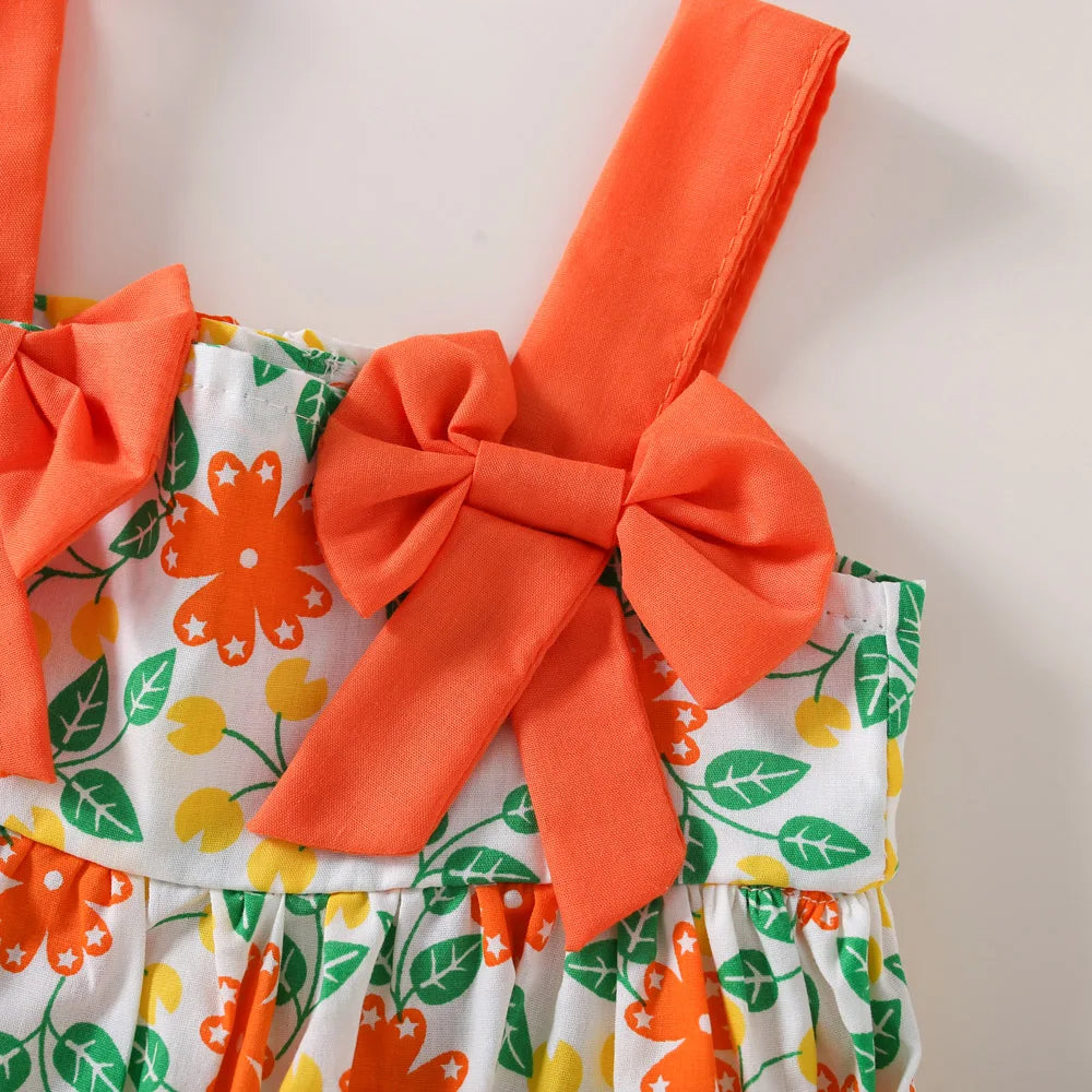 2Pcs/Set Baby Girl's Summer Camisole Dress 0-3 Years Old New Girls' Thin Style Western-Style Beach Dress With Grass Hat Included