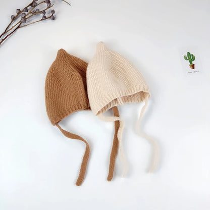 Cute Solid Color Baby Hat Winter Warm Knitted Toddler Girl Cap Bonnet Newborn Infant Boys Ear Protection Hat Beanie Gorras