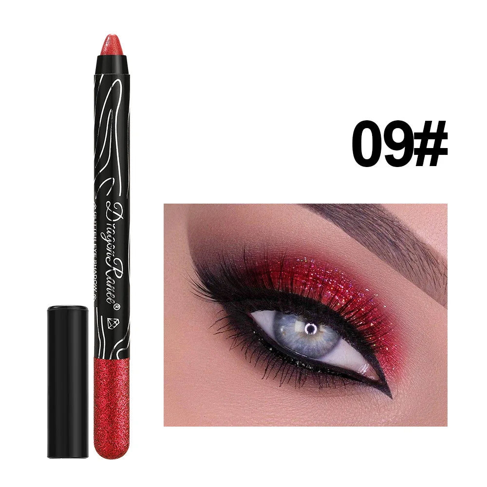 12 Colors Long-lasting Glitter Eyeshadow Pencil Pigment Blue Brown Black Eyeliner Pen Women Fashion Shimmer Eye Shadow Makeup