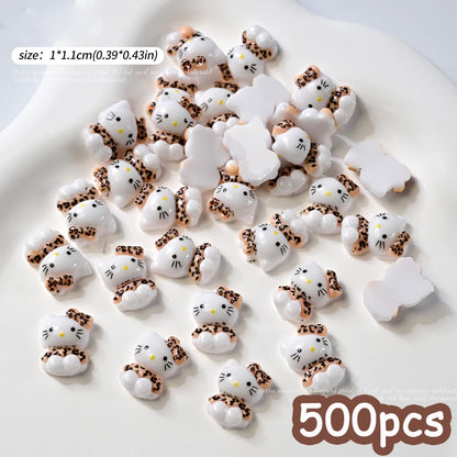 500pcs Cute Sanrio Nail Art Charms 3D Pink Bow Hello Kitty Cinnamoroll Nail Decoration